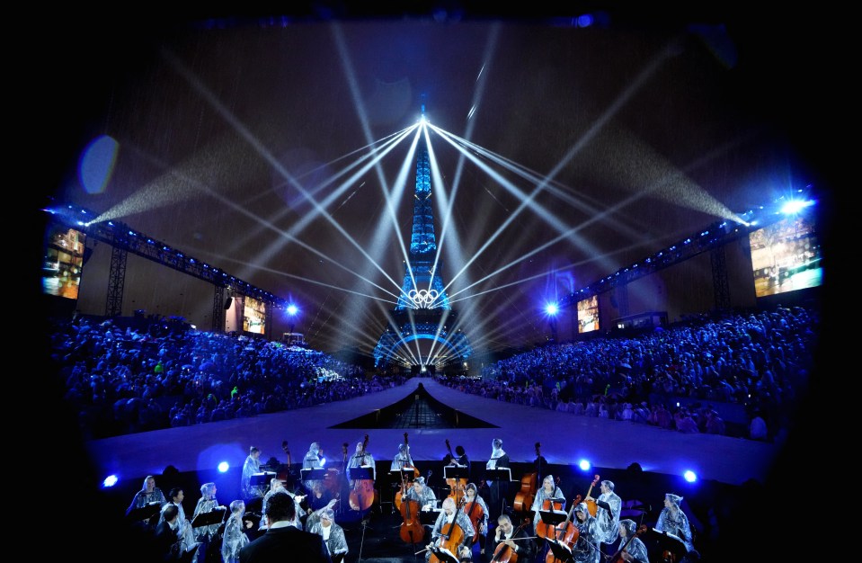 The Eiffel Tower was front and centre as the Olympic rings shone into the night