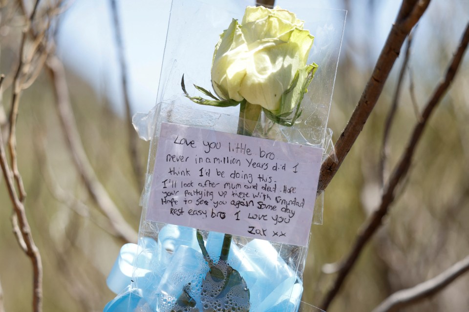 Flowers left by Jay Slater's family near the site where his body was found