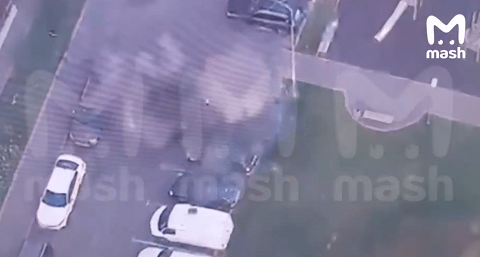 Footage shows smoke filling the air with the commander inside the blown-up car