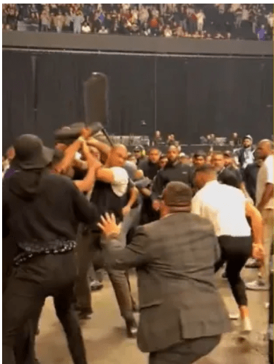 A mass brawl kicked off moments after Muhammad had his hand raised