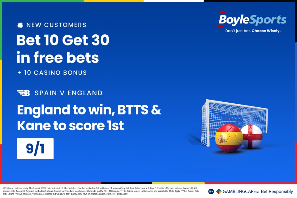 Spain vs England: Get £30 in free bets and £10 casino bonus, plus Kane boost