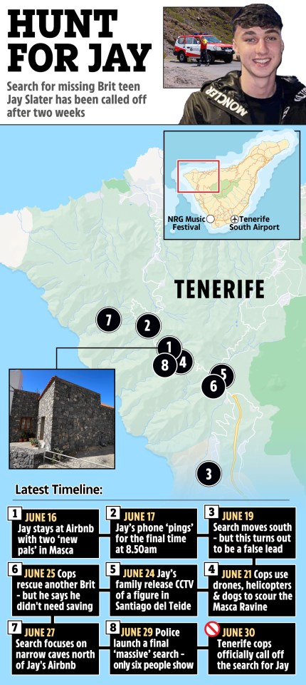 a map of tenerife with the words hunt for jay at the top