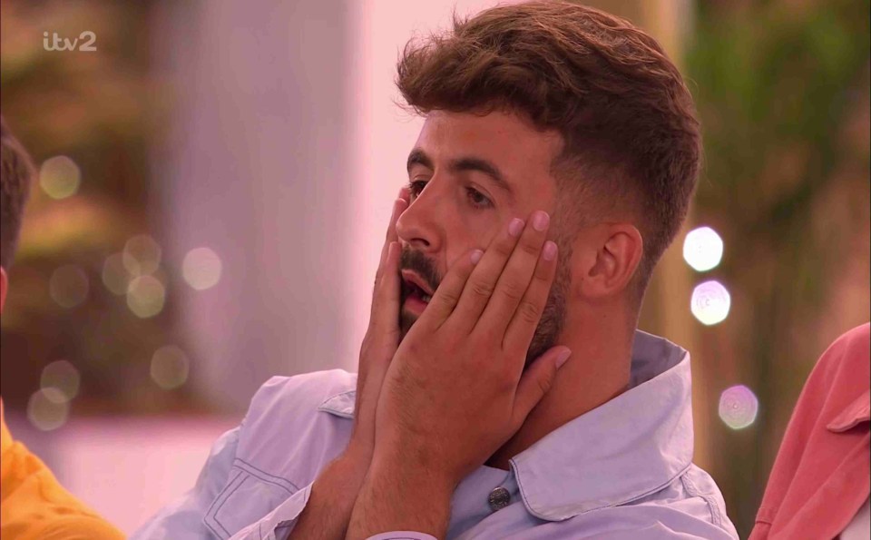 Ciaran Davies from Love Island looking distressed.