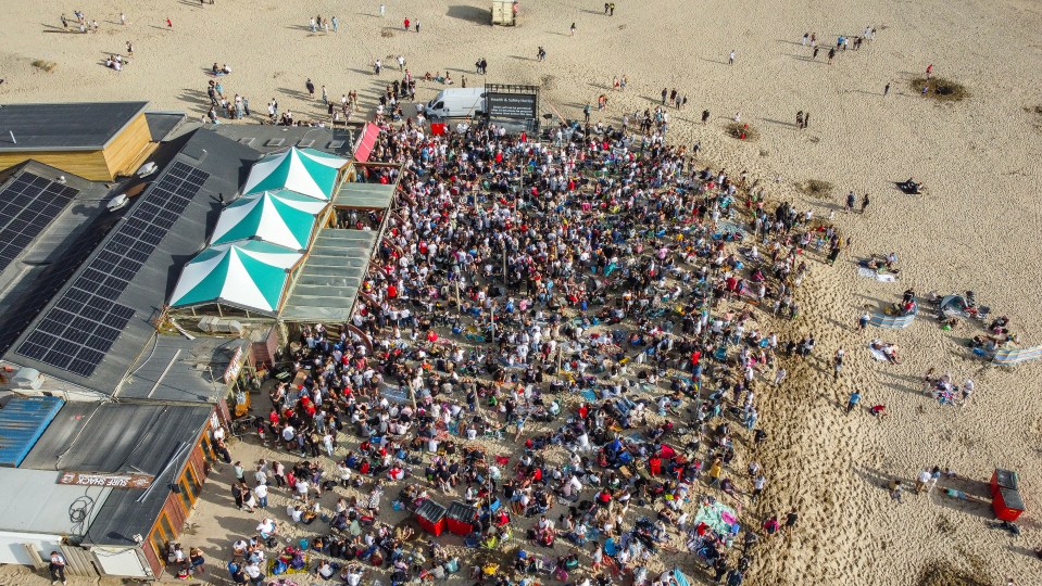 England fans on the beach in Cornwall