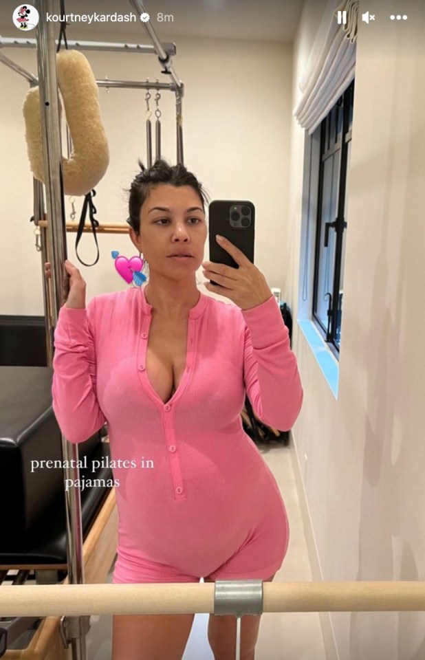 Kourtney Kardashian shared an Instagram selfie from a prenatal Pilates session in July 2023 amid her fourth pregnancy