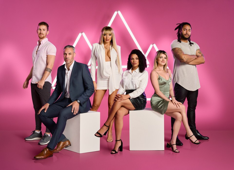 Telly’s raunchiest dating show Love Triangle is back for a second season, from left to right Dan, Mike, Zaralena, Danika, Jasmine & Lloyd