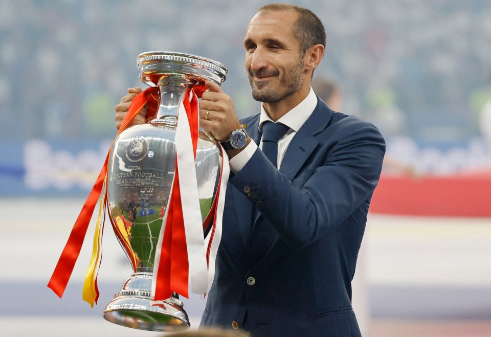 Giorgio Chiellini presented Spain with the Euros trophy having lifted it with Italy three years ago