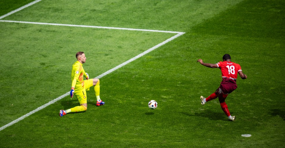 Kwadwo Duah scores for Switzerland against Hungary