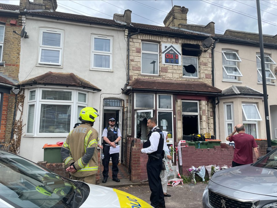 The scene at the family's home in East Ham after the blaze