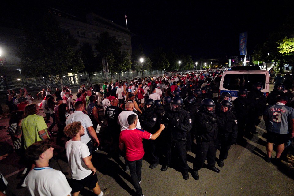 England supporters leaving leave the fan zone at Brandenburg Gate in Berlin