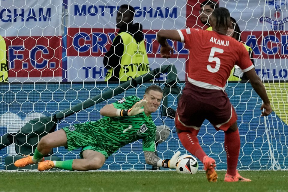 Jordan Pickford’s penalty saving prowess was on display against the Swiss