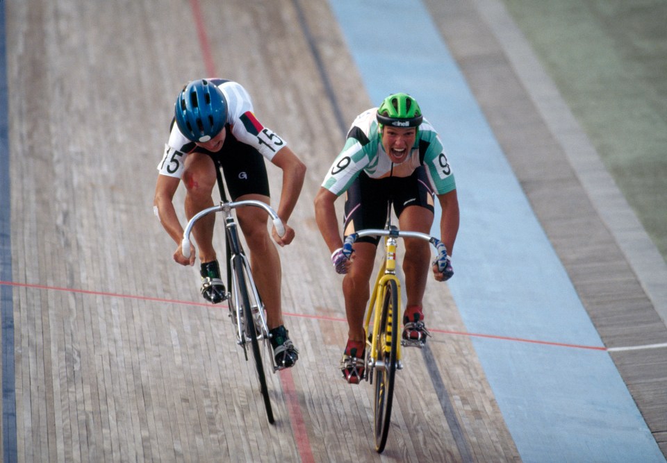 Estonian racing cyclist Erika Salumae pictured in action racing against Annett Neumann of Germany in 1992 Olympic games