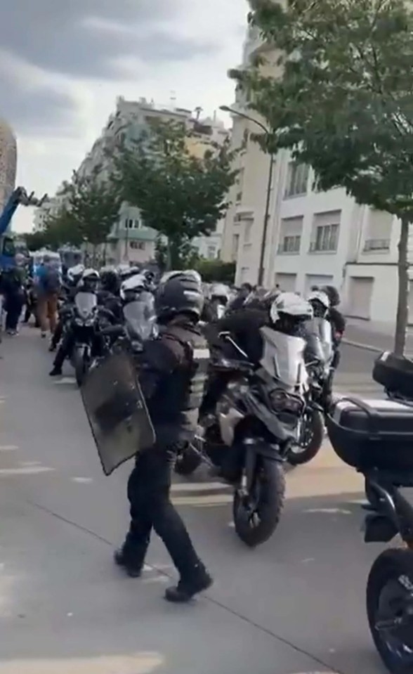 Footage shows an army of police on motorbikes