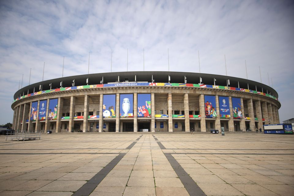 a large stadium with a sign that says uefa euro 2020