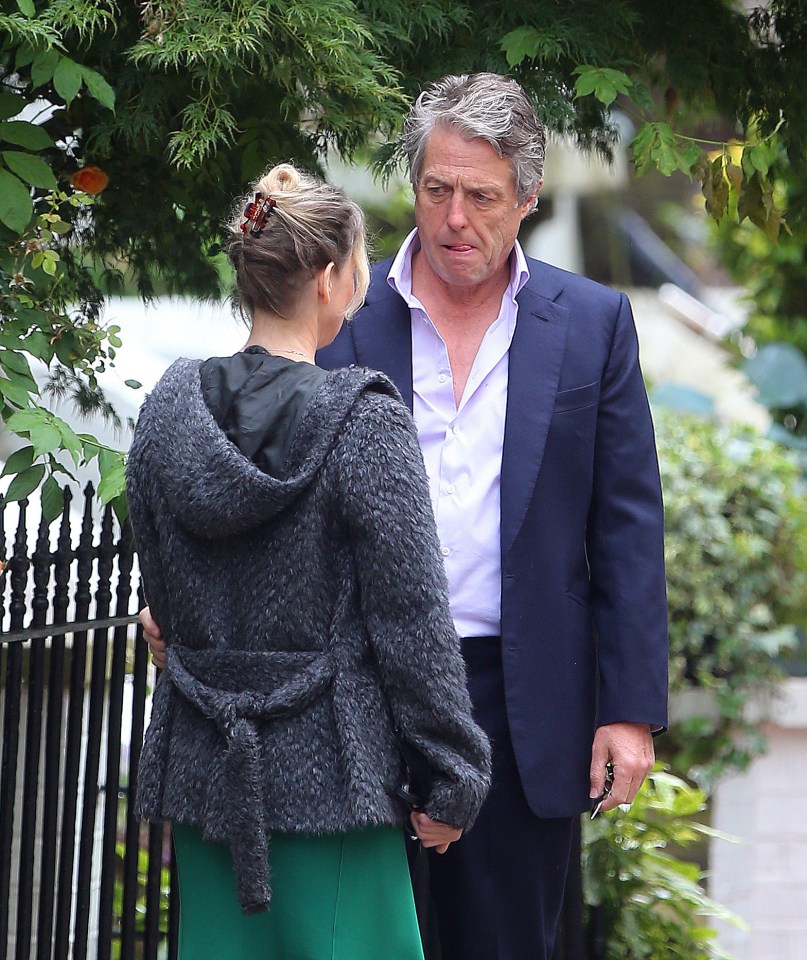 Renee on set in London with Hugh Grant for the film