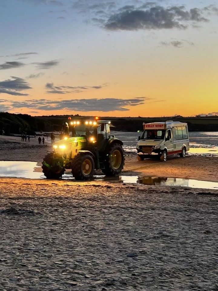 A tractor was eventually able to tow the van to safety once the tide had retreated