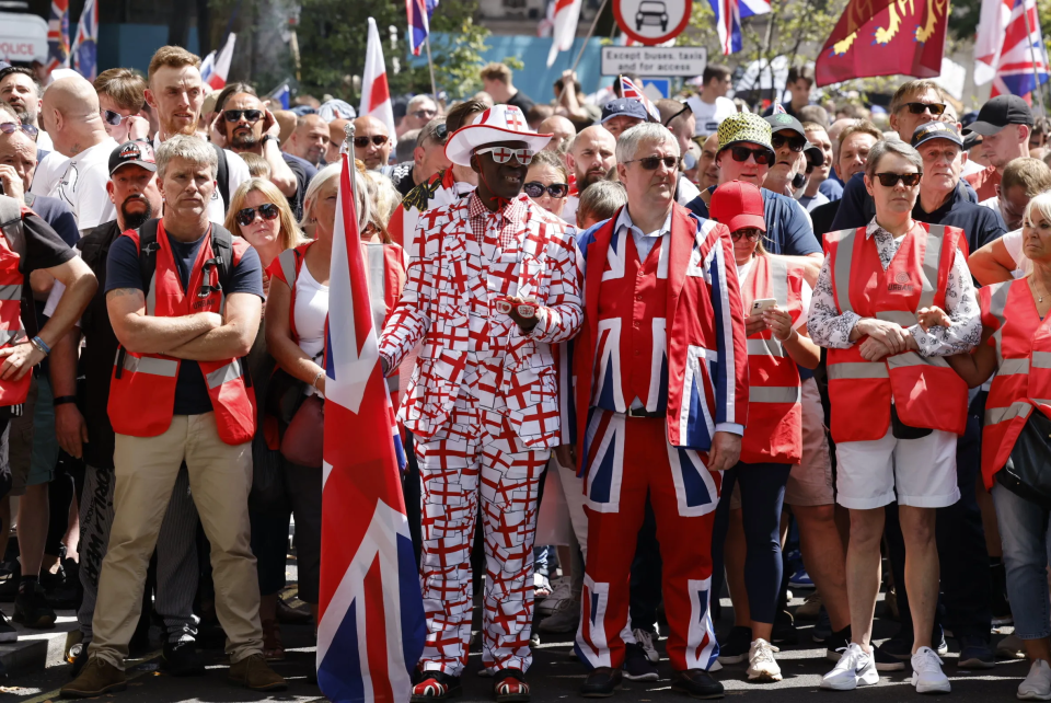 Protesters wearing flag-themed clothes during the weekend protest