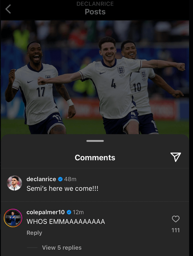 Palmer hijacked Rice's post with a Love Island reference