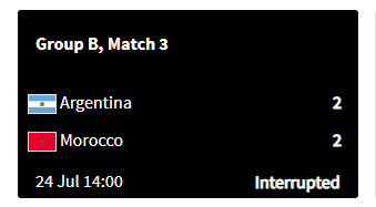 group b match 3 between argentina and morocco has been interrupted