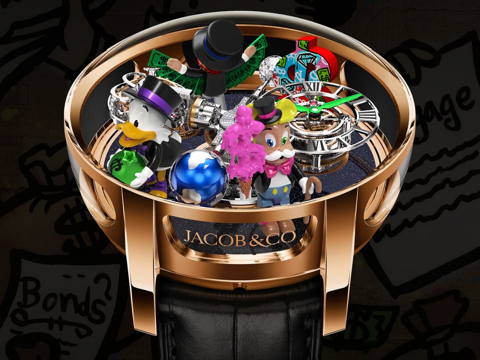 The watch was custom made and features miniature sculptures of his interpretations of the Monopoly Man and Scrooge McDuck