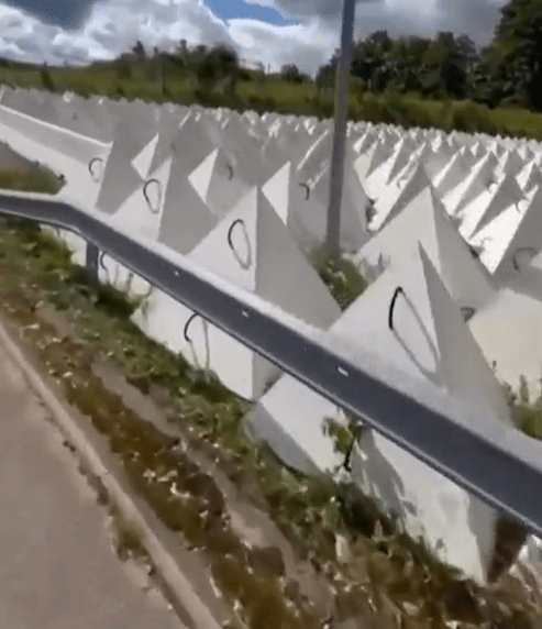 Rows of the tank-busting barriers along the border of Latvia and Russia near the Latvian town of Zilupe.