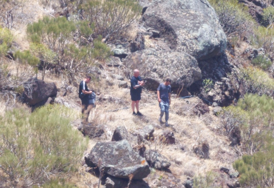 Jay Slater's dad Warren, brother Zak and uncle Glen in the Tenerife mountains today