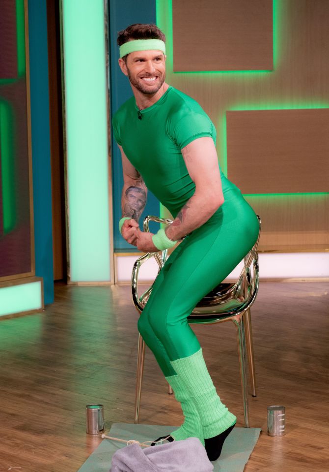 Masked Singer presenter Joel Dommett taking part in a workout regime on This Morning