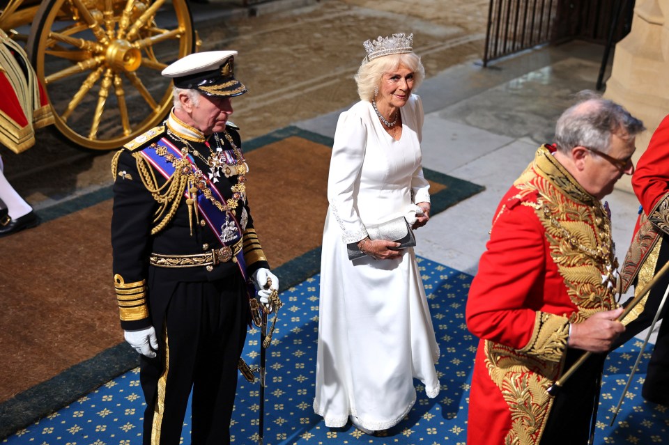 The royals arrived at the Houses of Parliament through the Victoria Tower Sovereign’s Entrance