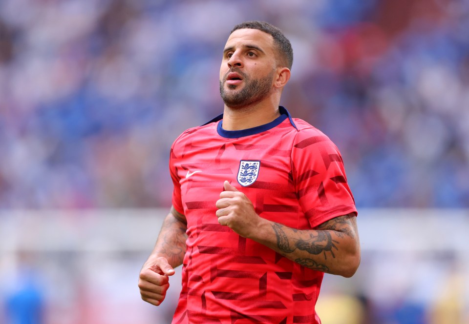 Kyle Walker taking part in a pre-warm ahead of England's game against Slovakia at the Euros in June