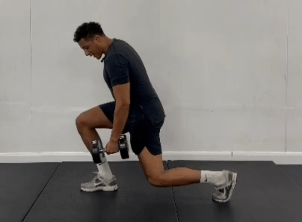 Step one leg back so it's at a 90 degree bend in both your knees