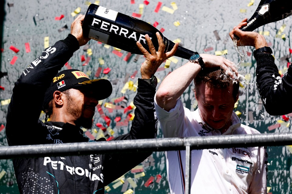 Hamilton was celebrating even before the result was changed after team-mate's Russell's 'victory'