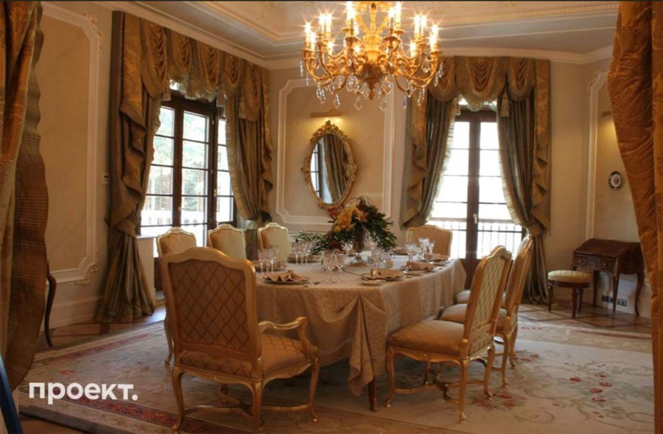 A lavish dining room at the lakeside home