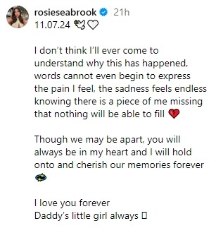 Rosie says she feels a 'piece of her is missing'