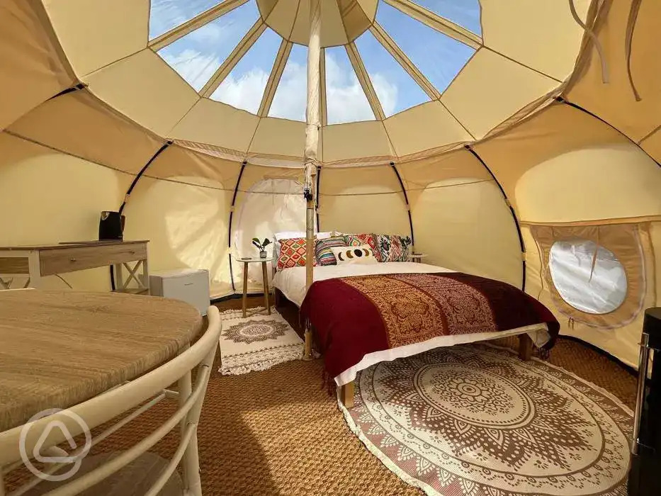 Fans of stargazing can book bell tents with window ceilings at Lynmouth Holiday Retreat