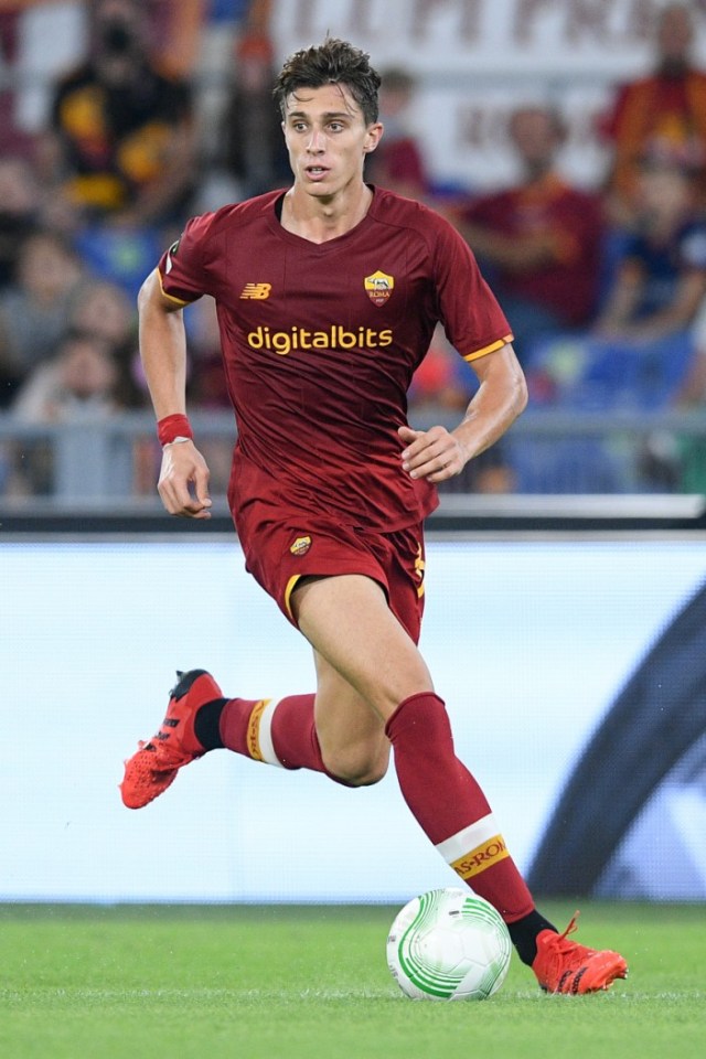 Riccardo Calafiori of AS Roma during the UEFA Conference League group C match between AS Roma and AS Roma at Stadio Olimpico, Rome, Italy on 16 September 2021. (Photo by Giuseppe Maffia/NurPhoto via Getty Images)