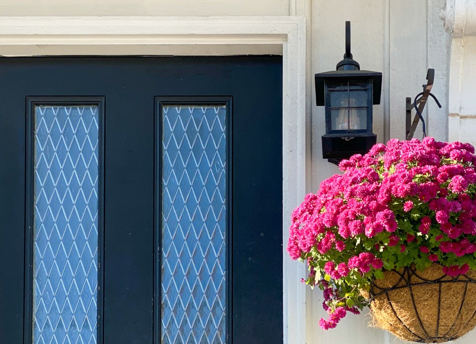 A hanging basket filled with beautiful flowers looks much better