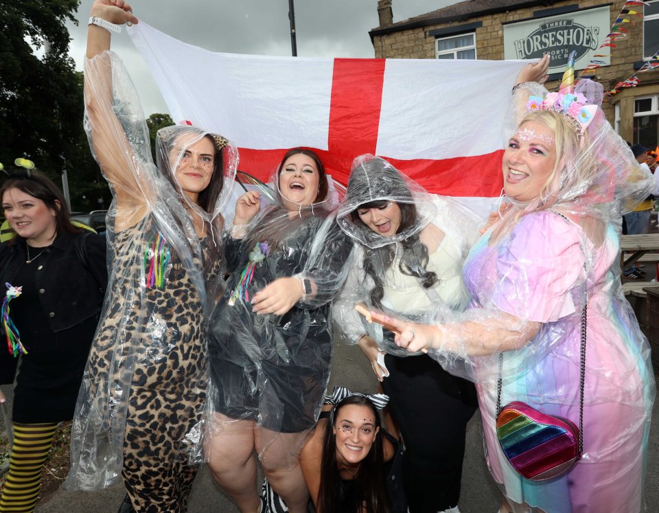 A group of ladies brave the rain in Leeds