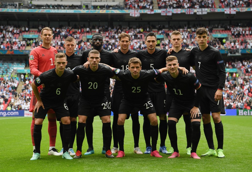 Germany's team that faced England at Euro 2020 (L-R): Manuel Neuer, Toni Kroos, Antonio Rudiger, Leon Goretzka, Mats Hummels, Matthias Ginter, Kai Havertz, Joshua Kimmich, Robin Gosen, Thomas Muller, Timo Werner