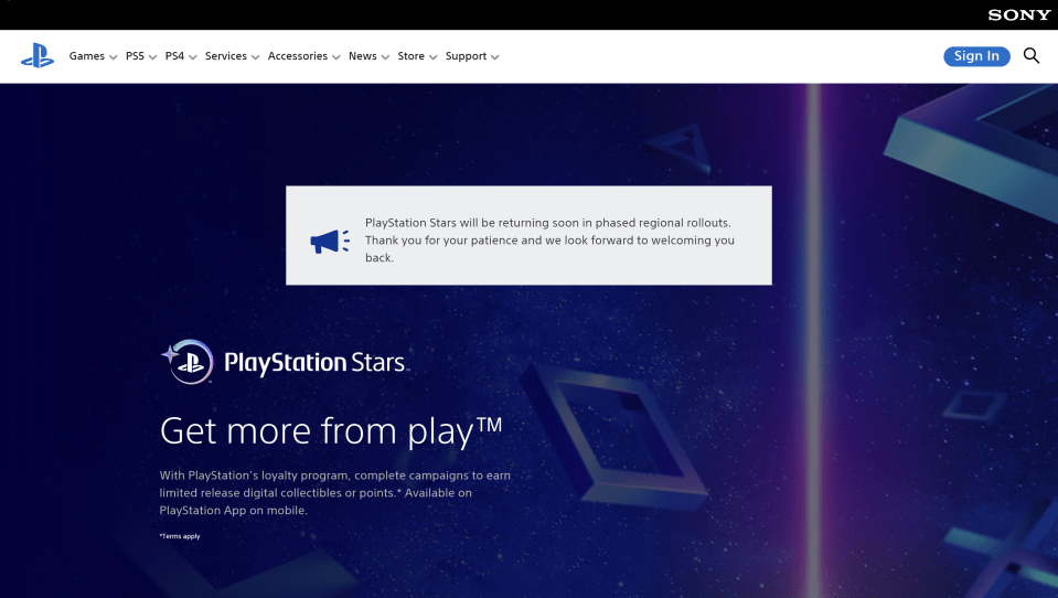 Sony now says PS Stars will be "returning soon in phased regional rollouts"