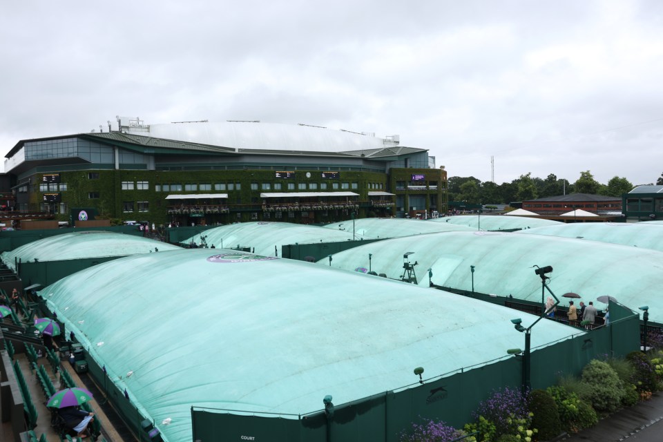 Rain stopped play on many of the outside courts for much of Wimbledon 2024