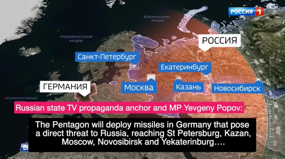 Popov also listed the Russian cities 'directly at risk' as the US seeks to deploy missiles to Germany