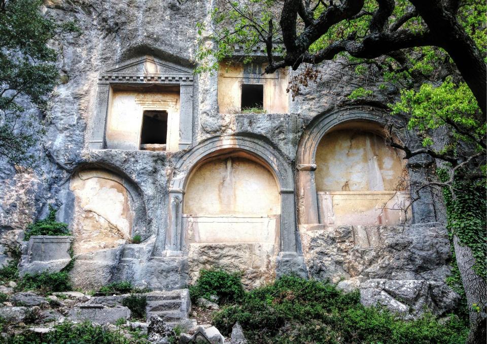 Sarcophagus or rock tombs line  the ancient city of Termessos