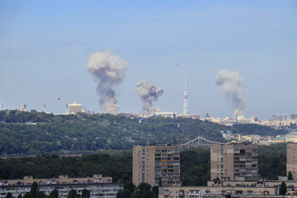 Plumes of smoke could be seen over Kyiv after the barrage of attacks