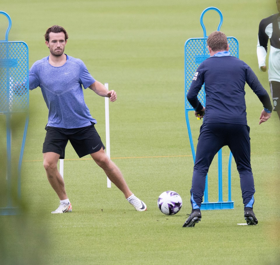 The left-back was pictured at Cobham preparing for the new season