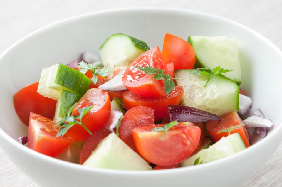 Cucumber and tomatoes are 95 per cent water, so top up your fluid intake with healthy snacks