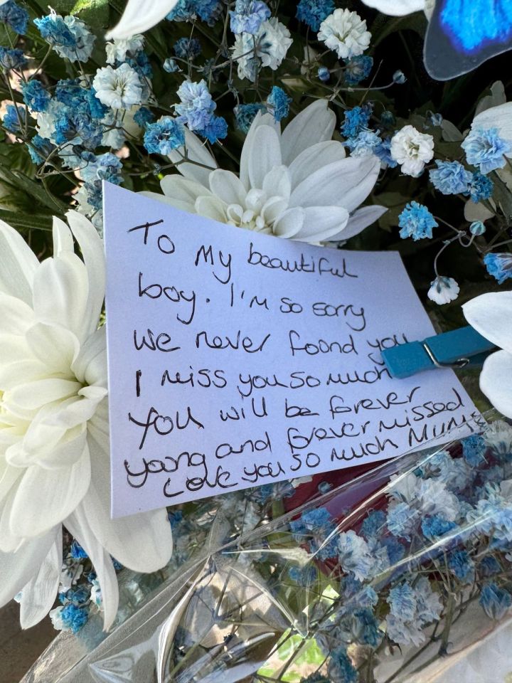 A tribute left by Jay's mum near where his body was found