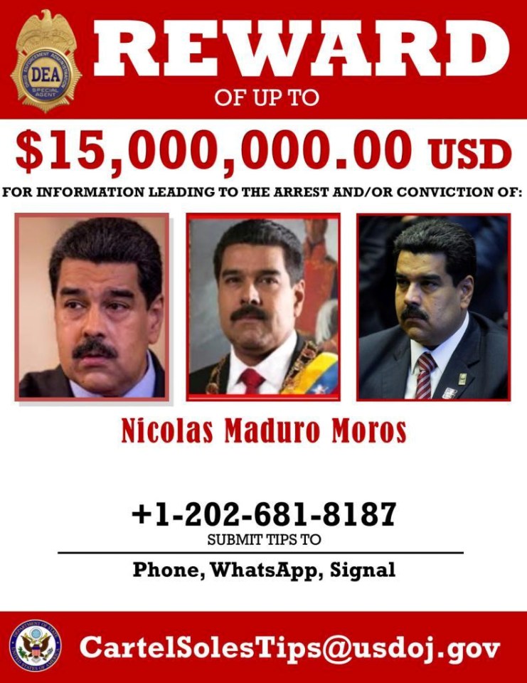 The US’ Drug Enforcement Administration has a bounty out for Maduro