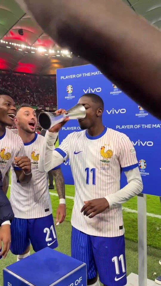 Dembele drank the water much to the delight of his team-mates