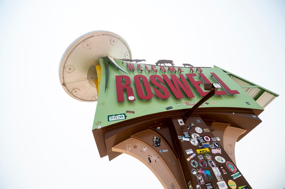 The Welcome to Roswell sign greets visitors on the outskirts of Roswell, New Mexico