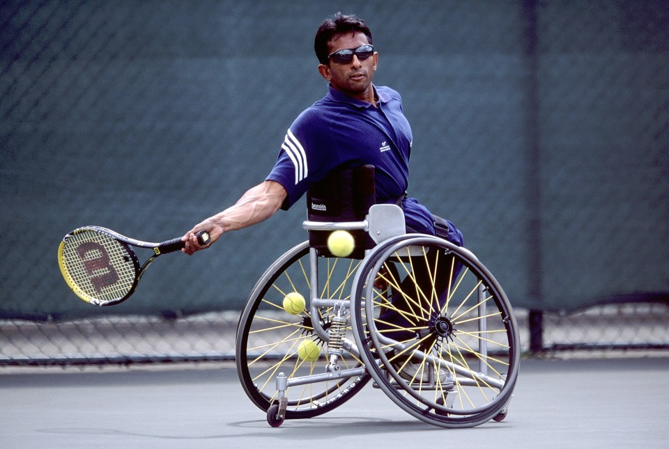 24 Jul 2001:  Jayant Mistry of Great Britain in action during the British Open Wheelchair Tennis Championships in Nottingham.  Mandatory Credit: Tom Shaw /Allsport